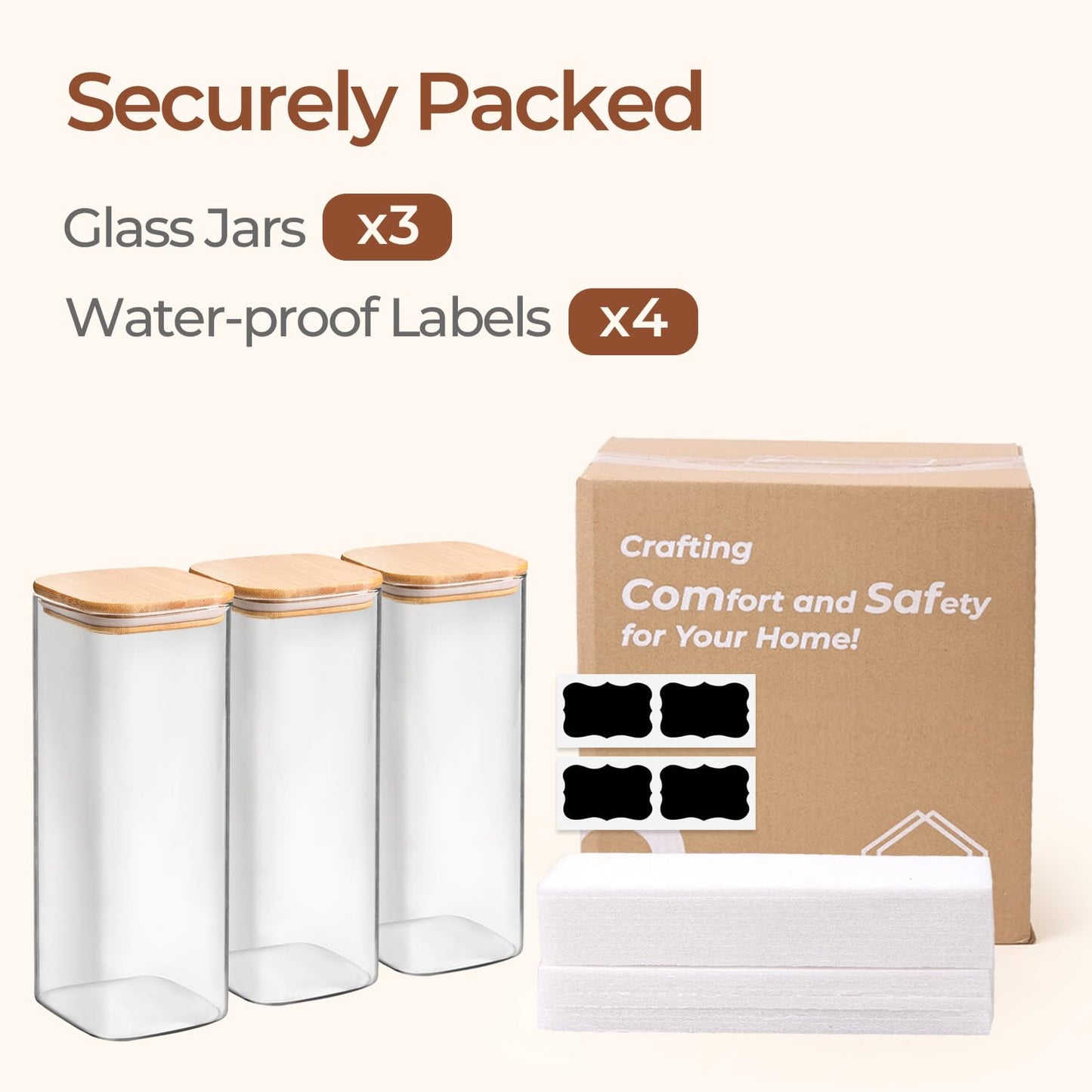 ComSaf 0.6 Qt Glass Food Storage Jars Set of 6, Clear Storage Containers with Airtight Lids, Pantry Organization Jar, Spice Jar, Blooming Tea, Coffee and Sugar Container, Canister Set for Kitchen BST220