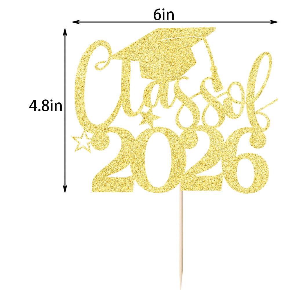Class of 2026 Cake Topper | Gold Glitter Grad Cap Cake Pick-Boys Girls primary school High School College 2026 Graduation Theme Party Cake Decor Supplies BST202