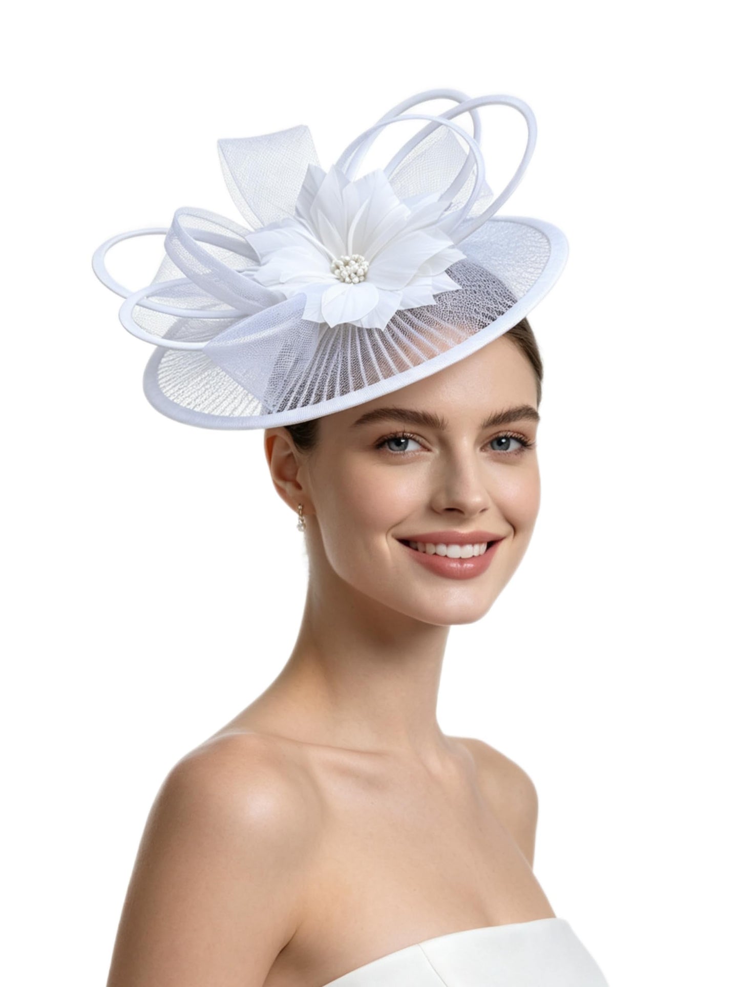 SAFERIN Elegant Women's Fascinator Hat with Veil and Feather Hair Clip Headpiece for Weddings Tea Party WN420
