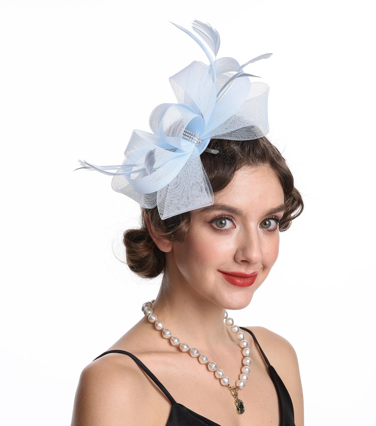 SAFERIN Elegant Women's Fascinator Hat with Veil and Feather Hair Clip Headpiece for Weddings Tea Party WN420