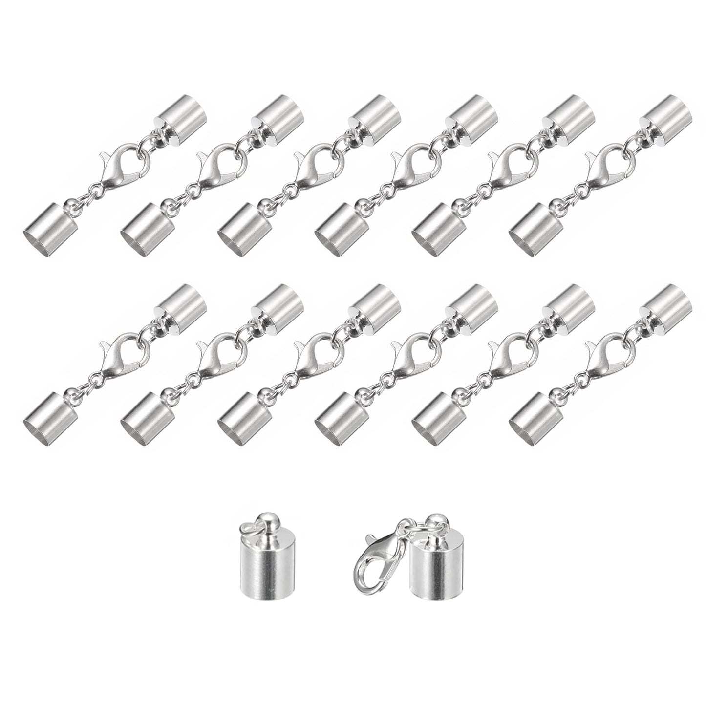 uxcell 20Sets Leather Cord End Caps with Lobster Claw Clasps Fit 4.5mm Cords, Barrel Terminators for DIY Making Leather Bracelets, Bronze Tone BST326L