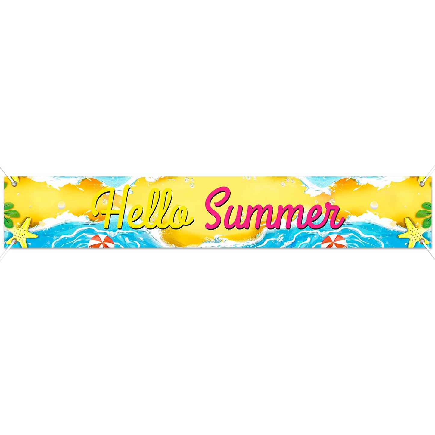 BlissYard Hello Summer Banner 118 x 20 Inch Pool Party Decorations Beach Surfboard Watermelon Tropical Fence Sign Hawaiian Luau Outdoor Backyard Wall Decor BST220
