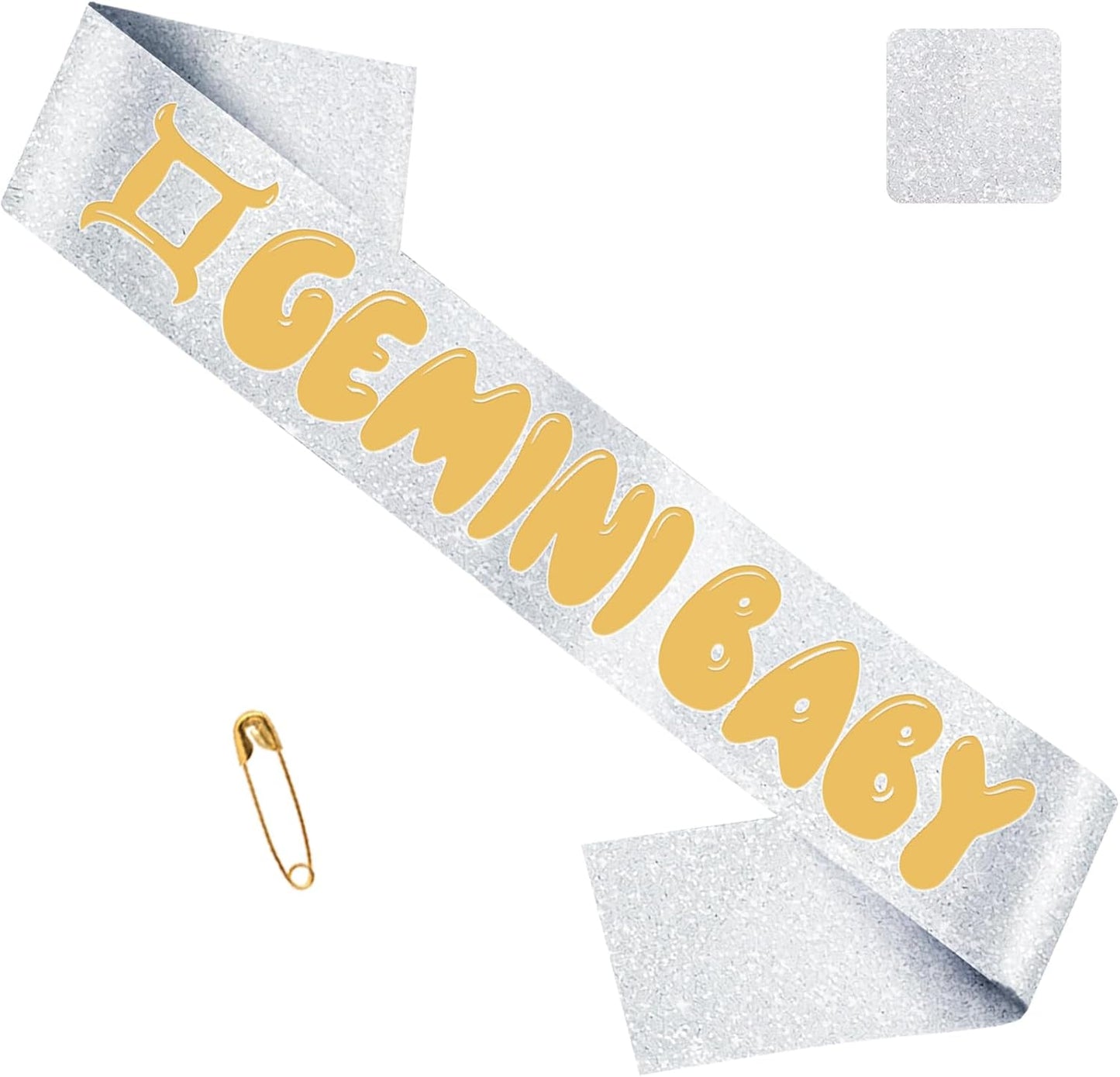 Gemini Baby Birthday Sash for Zodiac, Funny Silver Gemini Birthday Sash with gold Foil Letters for Horoscope, Astrology Birthday Party Decorations, Ideas, Gifts, Jokes and Favors BST220