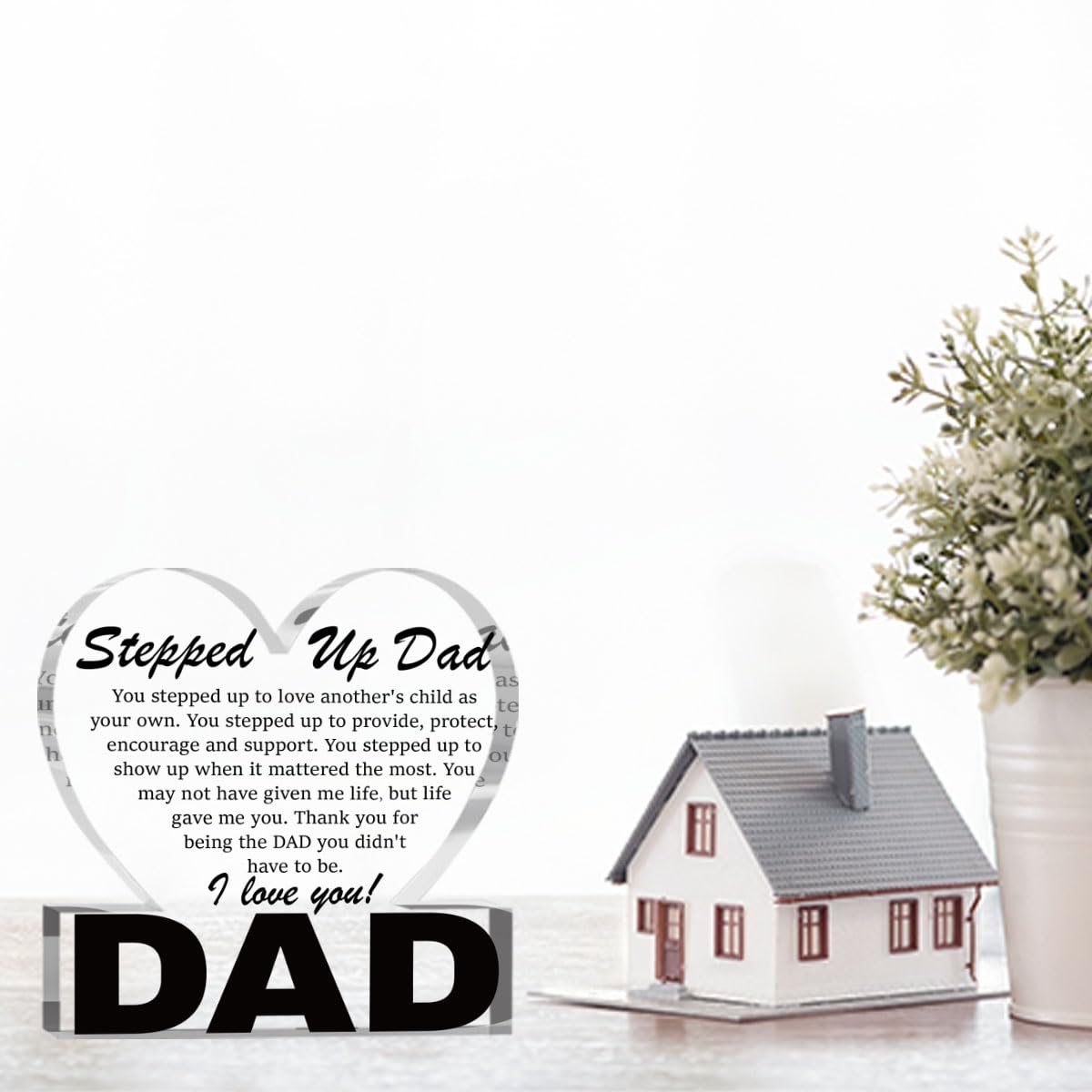 Fathers Day Bonus Dad Gifts Best Stepdad Gifts from Stepdaughter Stepson Funny Birthday Gift for Stepfather Heart Acrylic Sign Decor 4 X 4 Inches BST202