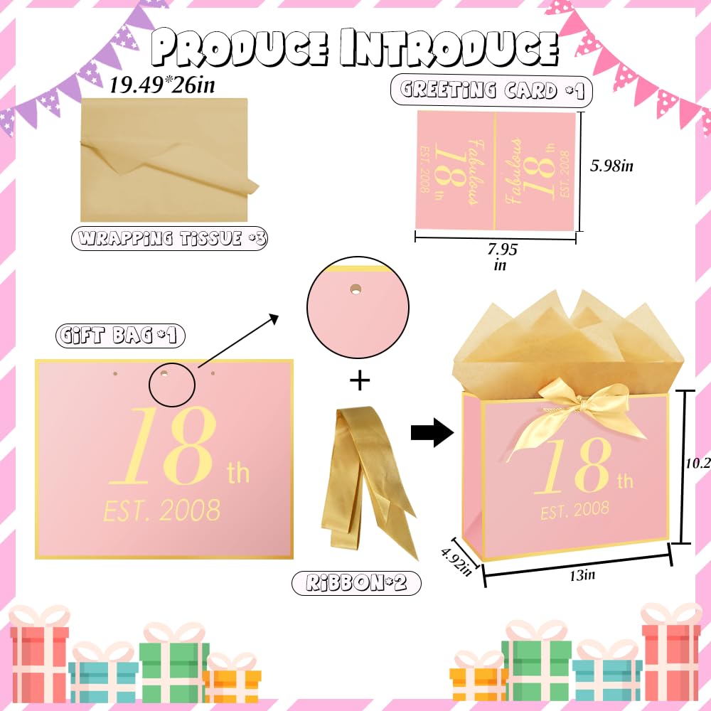 Eaureum Personalized Initial A Gift Bags for Girls Women, 13" Pink Initial A Gift Bags for Birthday Wedding Holidays Party Decorations for Her Girls Women Daughter Granddaughter Friends Wife BST326L