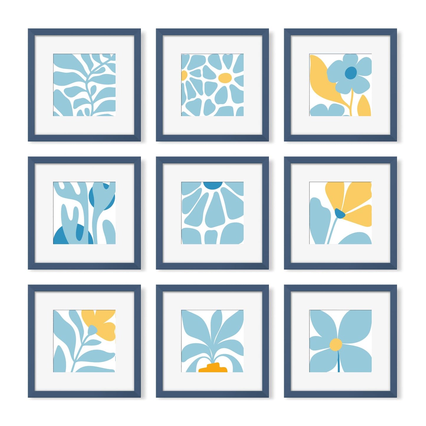 YESKAY 8x10 Picture Frame Set of 9, Display Pictures 5x7 with Mat or 8 x 10 Without Mat, Multi Photo Frames for Wall Mounting or Table Top Display, Blue BST326H
