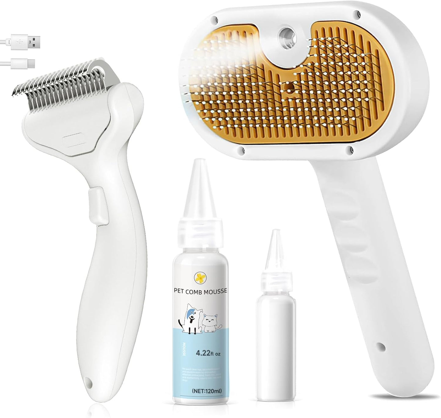 3-in-1 Pet Steam Brush Set for Dogs & Cats, Grooming Comb with Spray, Defur Tool N25