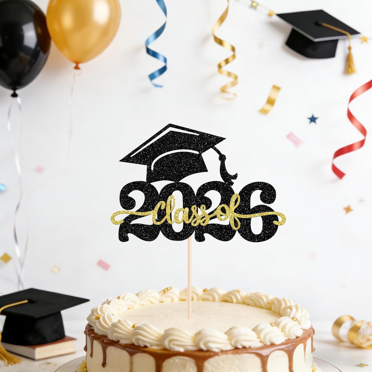 2 Pack Class of 2026 Cake Topper Congrats Grad Cap Graduation Cake | for 2026 Graduation Party Cake Decorations Supplies BST202