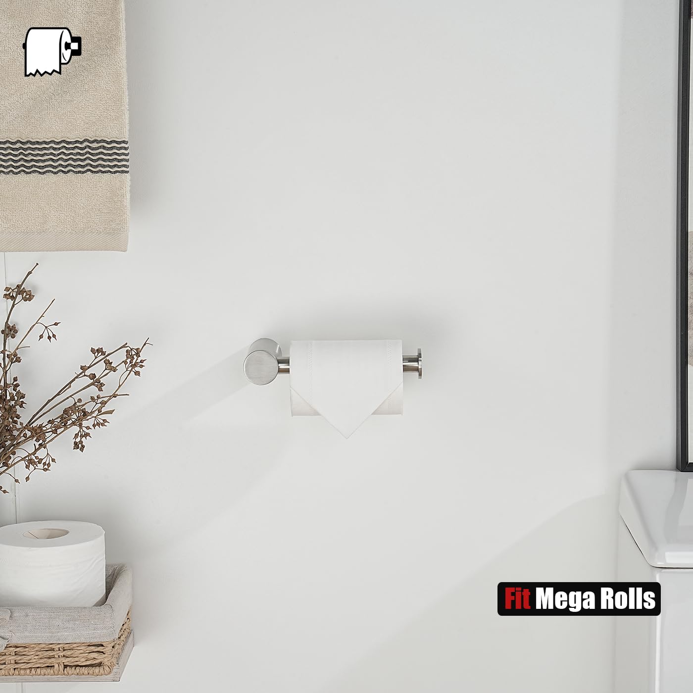 JQK Chrome Toilet Paper Holder, 5 Inch 304 Stainless Steel Thick 8mm Tissue Paper Dispenser for Bathroom, Hold Mega Rolls, Polished Chrome Wall Mount, TPH600-CH BST220