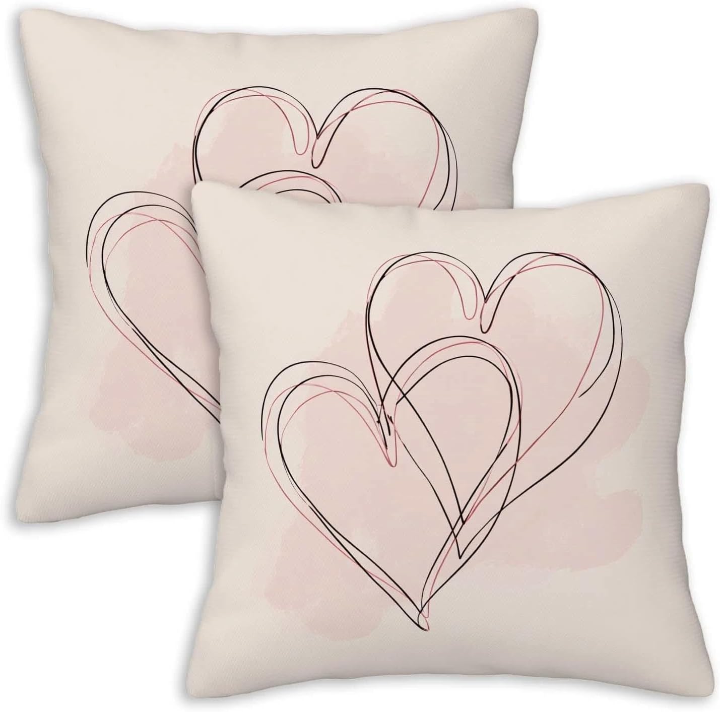 Heart Throw Pillow Covers 18x18 Set of 2 | Minimalist Line Art Cushion Covers | Neutral Decorative Pillowcase for Sofa Couch Living Room Bedroom | Modern Home Decor BST326H