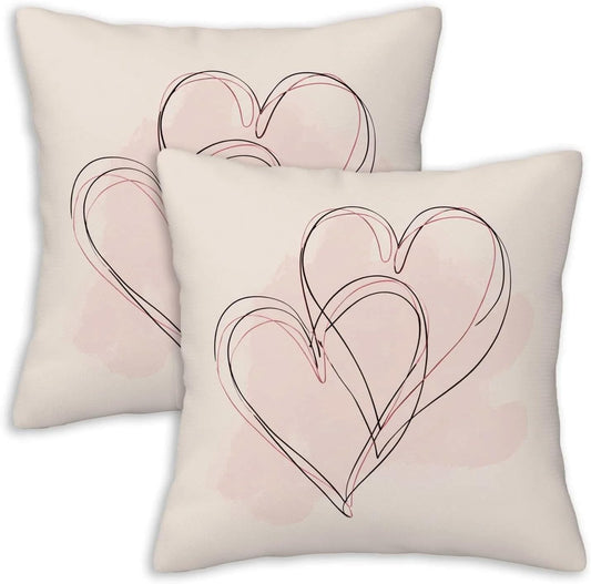 Heart Throw Pillow Covers 18x18 Set of 2 | Minimalist Line Art Cushion Covers | Neutral Decorative Pillowcase for Sofa Couch Living Room Bedroom | Modern Home Decor BST326H