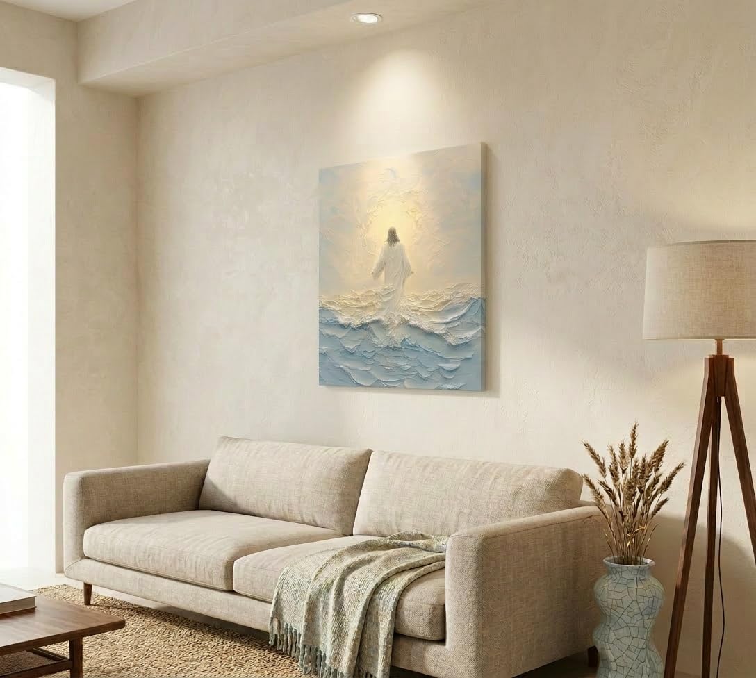 KKJ Jesus Saves The Lamb Canvas Wall Art | Jesus Running Towards Wolf & Lamb Picture, Christian Poster Print Painting, Living Room Bedroom Church Decor, Home Decoration BST326H