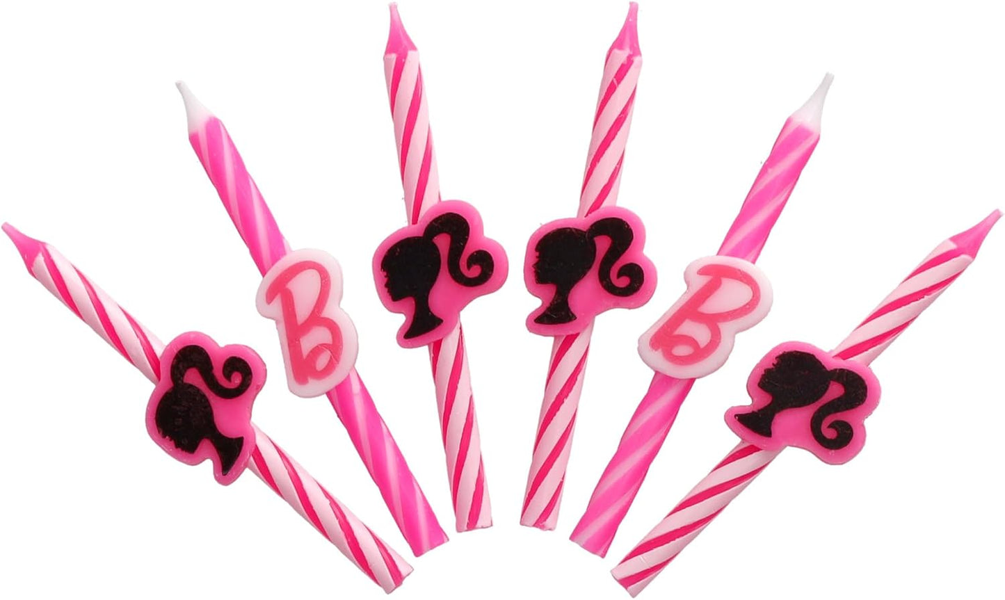 Barbie™ Birthday Cake Candles | 6 Birthday Candles for Cake Decorations, Pink Stripe Candles, Cake Toppers for Barbie Party WN420
