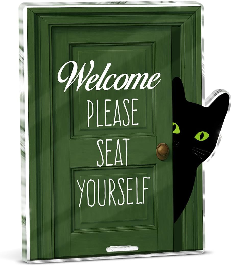 Funny Black Cat Bathroom Decor, Funny Bathroom Sign for Restroom Shelves Toilet Tank Decor, Cat Lover Gifts - Seat Yourself BST326L