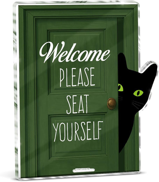 Funny Black Cat Bathroom Decor, Funny Bathroom Sign for Restroom Shelves Toilet Tank Decor, Cat Lover Gifts - Seat Yourself BST326L