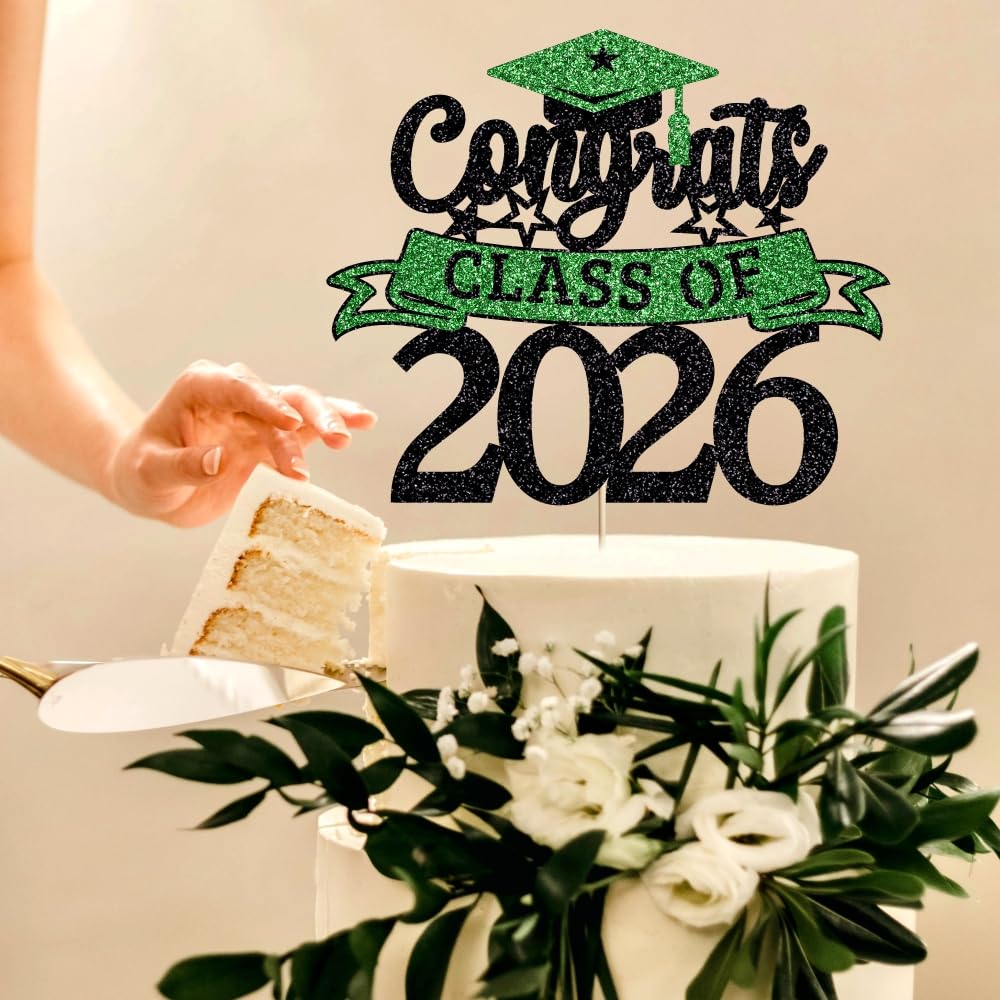 Congratulations Cake Topper,Congratulations 2026 Graduation | Cake Topper,Graduation, Wedding, Retirement, Birthday, Anniversary, Celebration Party Decorations Supplies (Black Gold) BST202