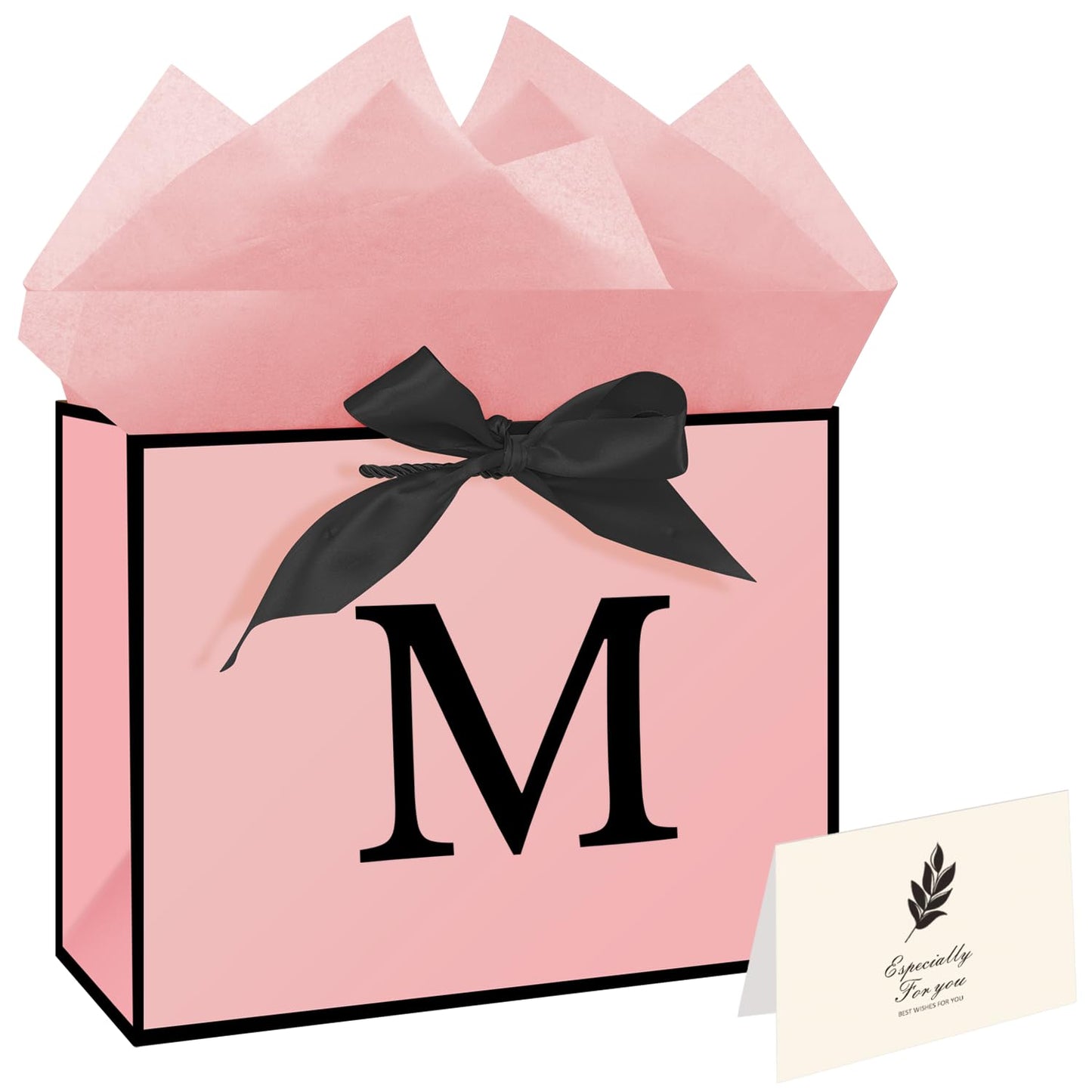 Eaureum Personalized Initial A Gift Bags for Girls Women, 13" Pink Initial A Gift Bags for Birthday Wedding Holidays Party Decorations for Her Girls Women Daughter Granddaughter Friends Wife BST326L