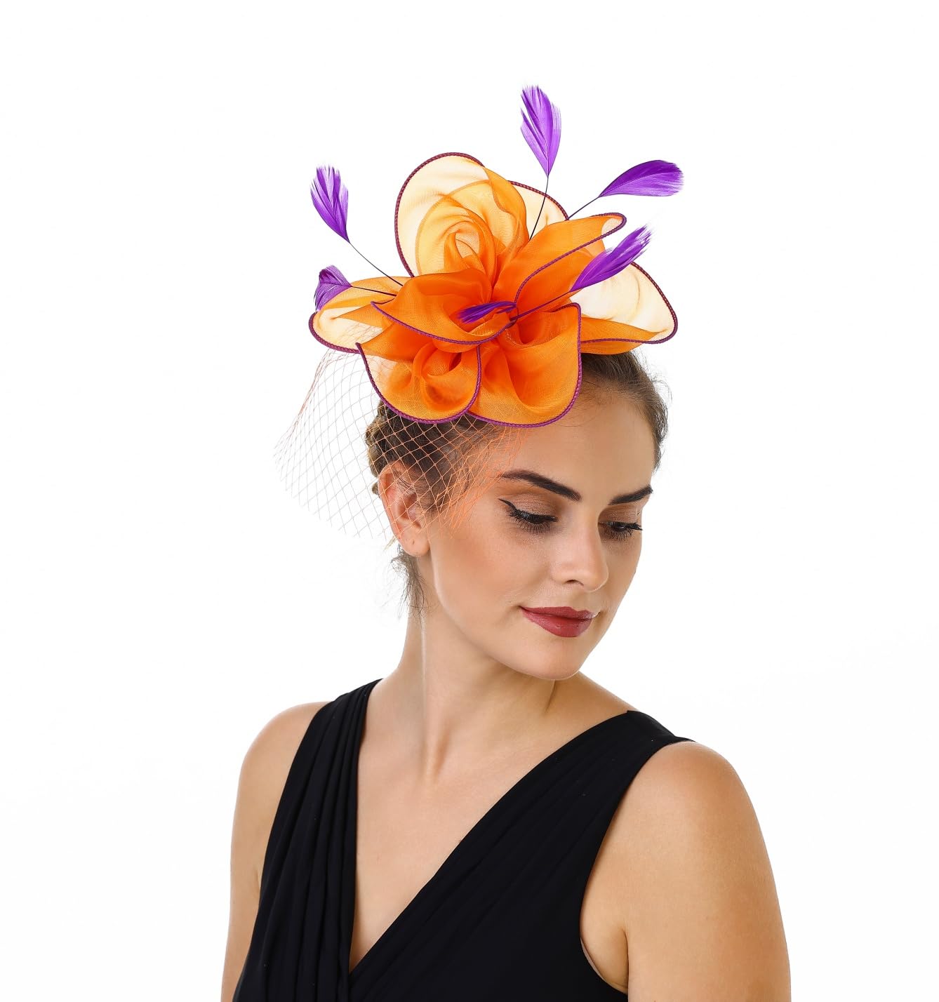 SAFERIN Fascinators Hat Flower Mesh Ribbons Feathers on a Headband and a Clip Tea Party Headwear for Girls and Women WN420