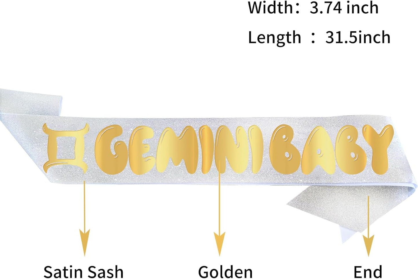 Gemini Baby Birthday Sash for Zodiac, Funny Silver Gemini Birthday Sash with gold Foil Letters for Horoscope, Astrology Birthday Party Decorations, Ideas, Gifts, Jokes and Favors BST220