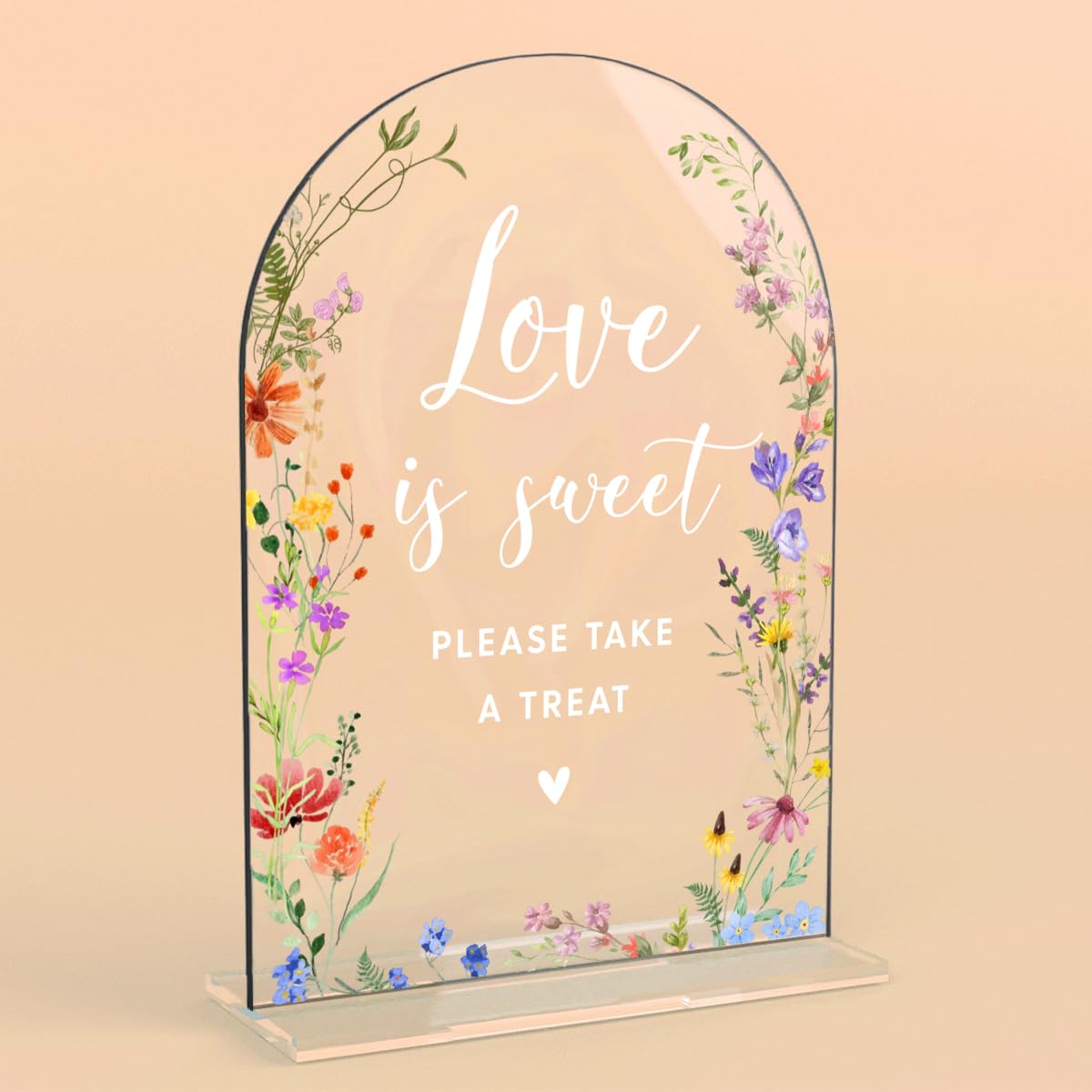 Acrylic Wedding Signs, Pick A Card Signs for Marriage Reception, Bridal Shower Decorations, Modern Arched Round Top Acrylic Table Top Sign with Holder for Wedding Party Dinner (Clear Wildflowers) BST326L