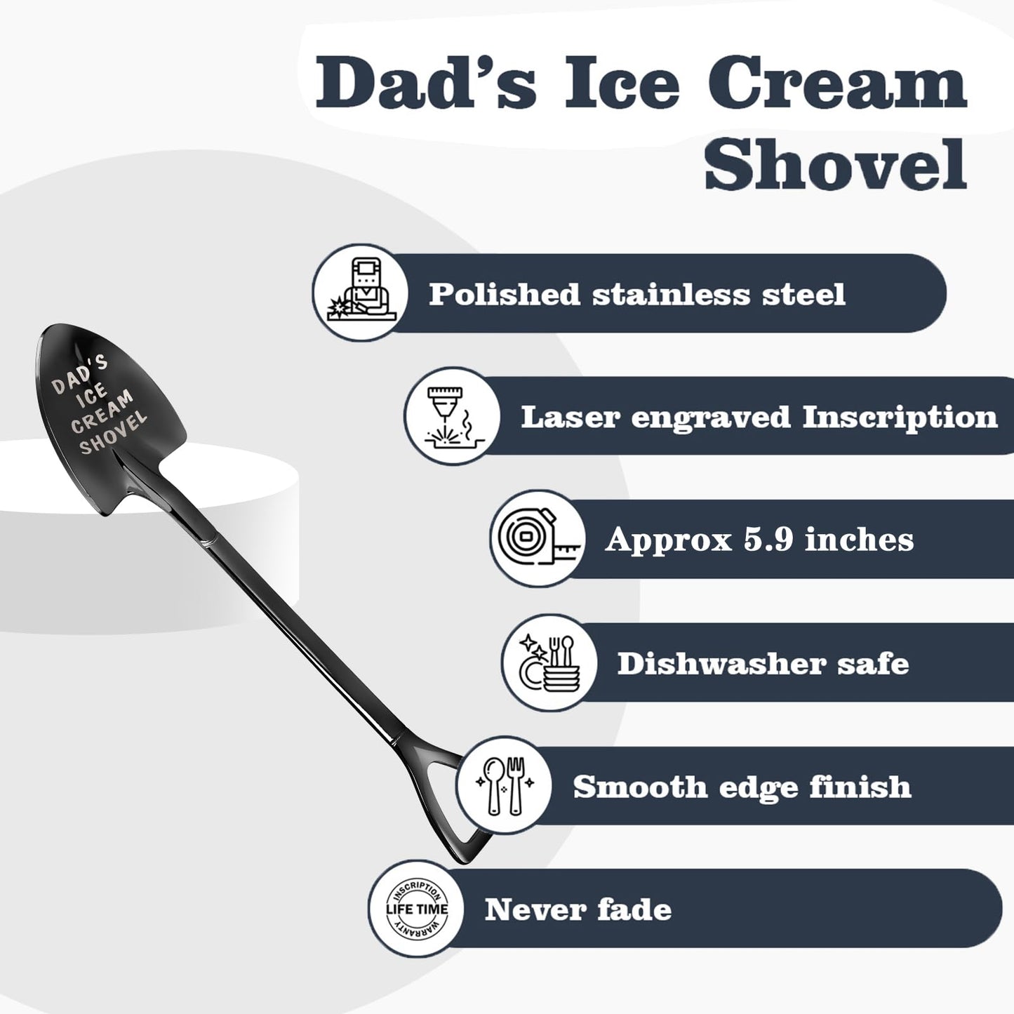 Dad Gifts - Gifts for dad from Daughter. Father Day Gifts for dad Ice Cream Spoon Scoop for Ice Cream Lovers, Father birthday Gifts Funny Engraved Stainless Steel Shovel WN420