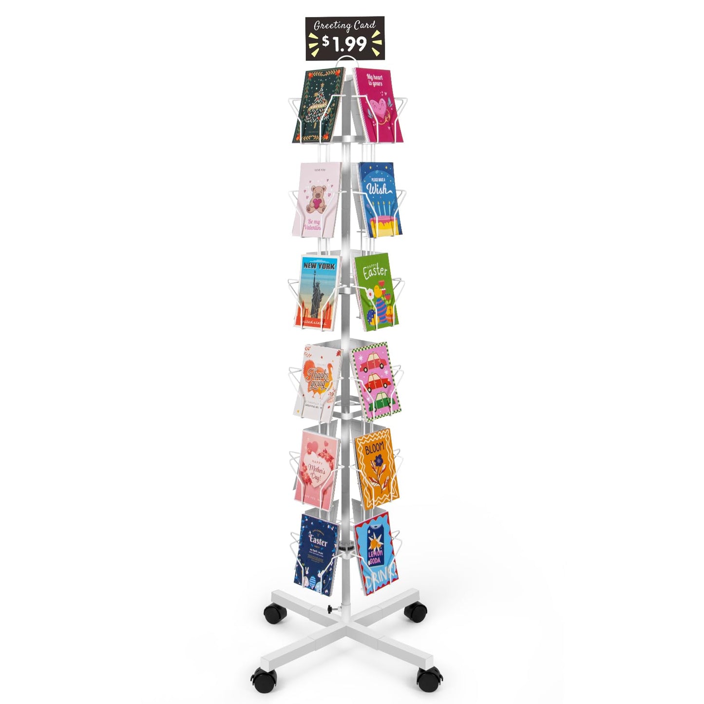 ANBOXIT Greeting Card Display Stand, Metal Rack Holder Organizer | for Retail Stores Vendors, Postcards, Stickers, White - 4 Tier BST202