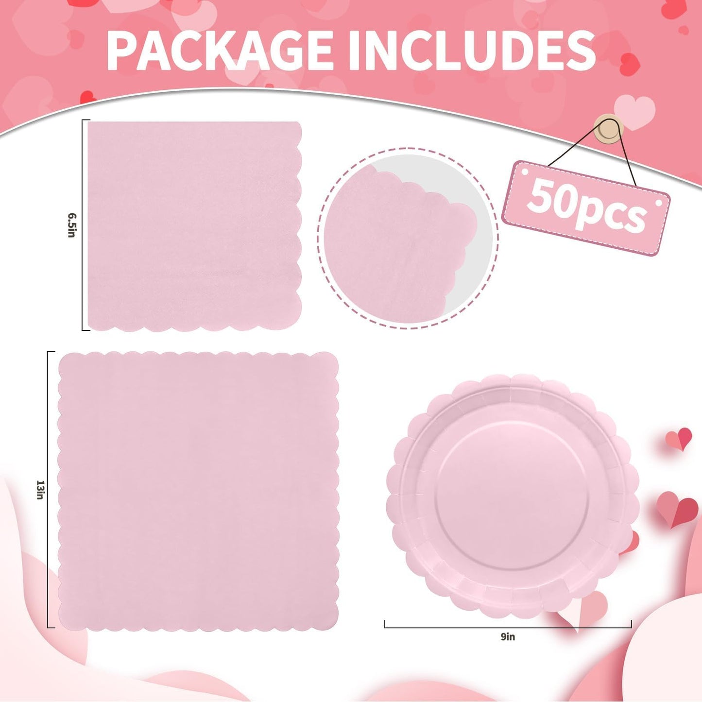 100 Pcs White Paper Plates and Napkins, 50 Pcs Guest White Party Supplies Including Scalloped Plates and Napkins for Independence Day Weddings, Parties BST326L