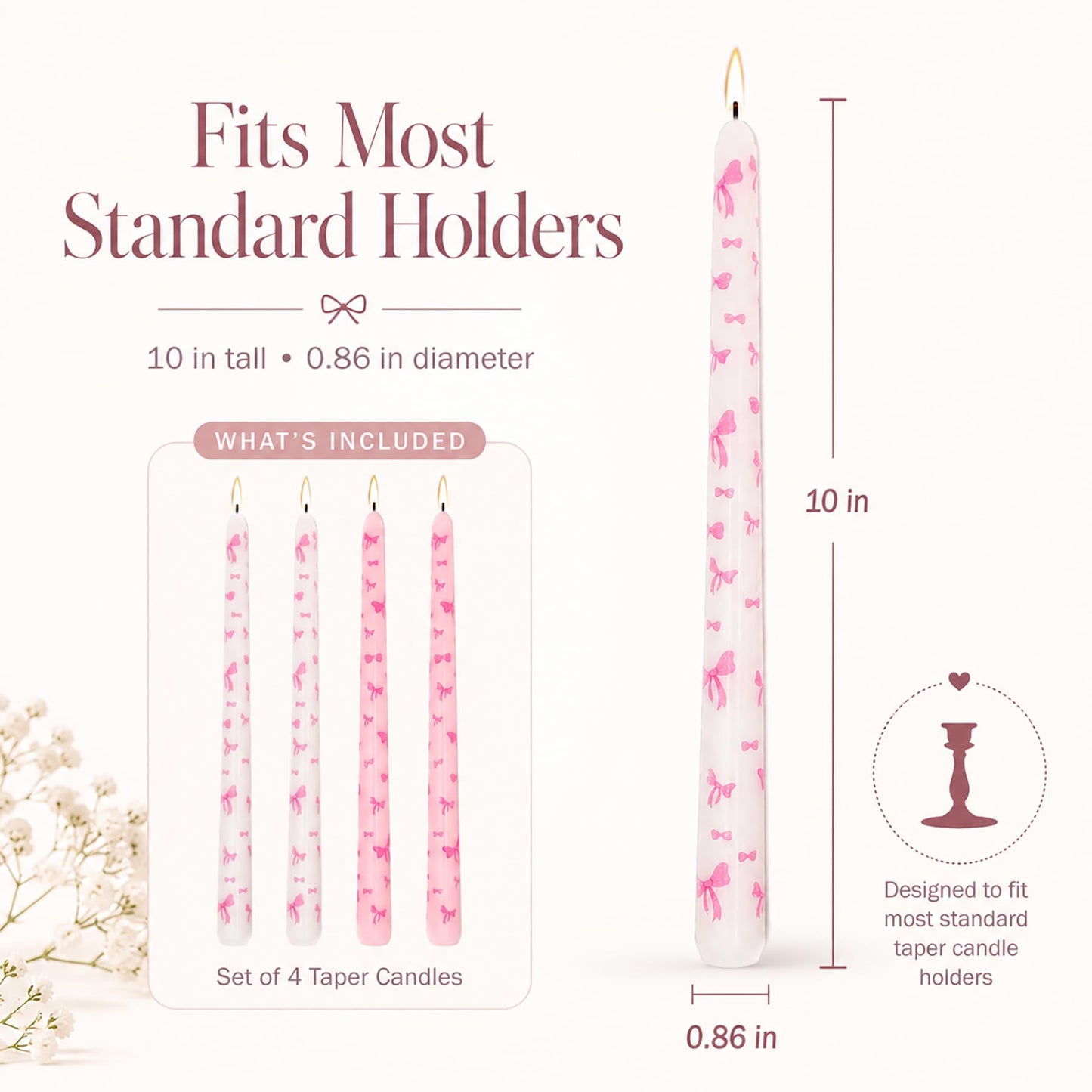 10 Inch Decorative Taper Candles, 4 Pack Birthday Balloon Print Candlesticks, Unscented Dripless Candles with Long Burn Time for Party, Holiday Table & Home Decor BST326H
