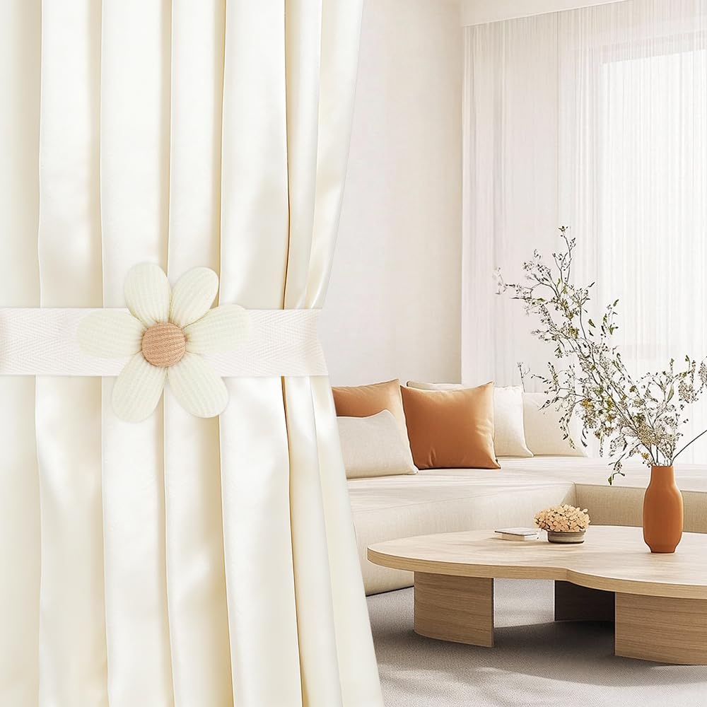 Flower Curtain Tiebacks, 2 Pack Cute Curtain Tie Backs Decorative Curtains Ties Set Tie Backs Holders for Windows Elegant Curtains Holdbacks for Home Office Bedroom Living Room Decoration(Beige) BST326H