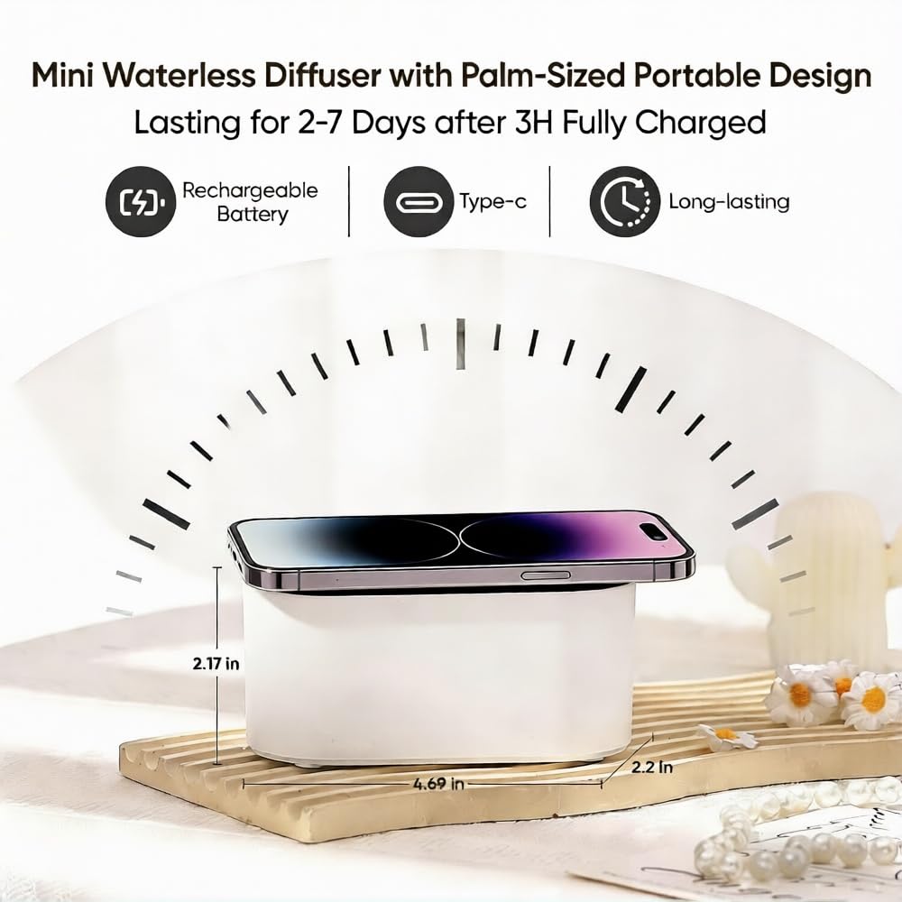 Lecdura Waterless Diffuser for Essential Oil, Battery Operated Scent Air Aromatherapy Diffuser, Mini Aroma Diffusers with 3 Intermittent Mist Modes, Cycle Start for Home Office Bedroom - Rose Gold