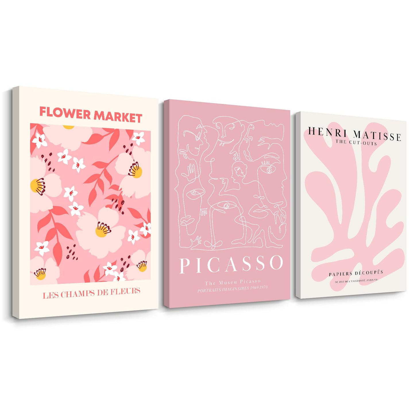 Matisse Abstract Wall Art Decor Pink Flower Canvas Pictures Picasso Aesthetic Wall Art Henri Matisse Prints Poster Abstract Flower Painting Market Artwork for Bedroom 12x16 Inch Unframed Set of 3 BST202