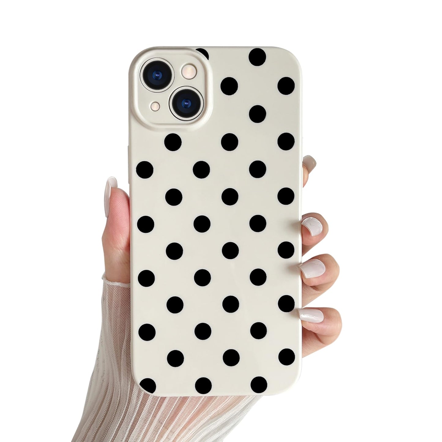 Skyseaco Compatible with iPhone 15 Case Cute Polka Dot Phone Case Soft Slim TPU Shockproof Phone Cover Full Camera Protection for Women Girls - Black WN420