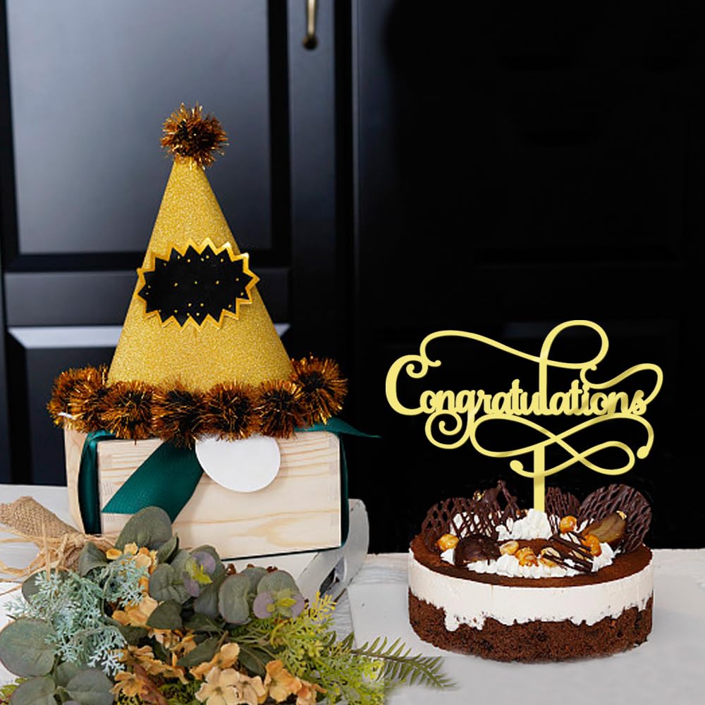Congratulations Cake Topper,Congratulations 2026 Graduation | Cake Topper,Graduation, Wedding, Retirement, Birthday, Anniversary, Celebration Party Decorations Supplies (Black Gold) BST202