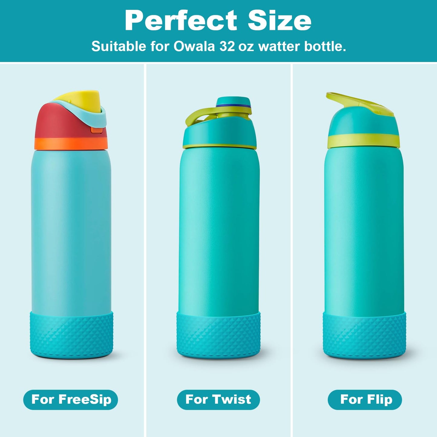 Grid Silicone Boot for Owala Water Bottle, Anti-Slip Protective Sleeve for FreeSip/Twist/Flip, Bottom Bumper Cover for Watter Bottle Accessories
