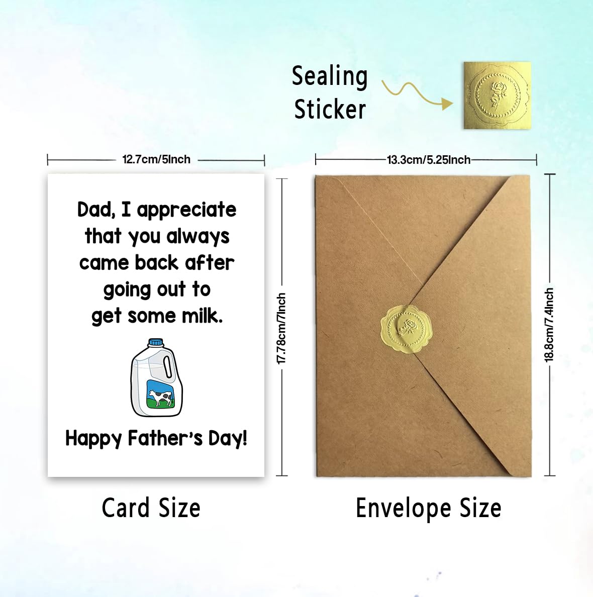 Funny Fathers Day Card for Dad, Fathers Day Gift for Dad, with Kraft Envelope and Gold Seal Sticker BST220