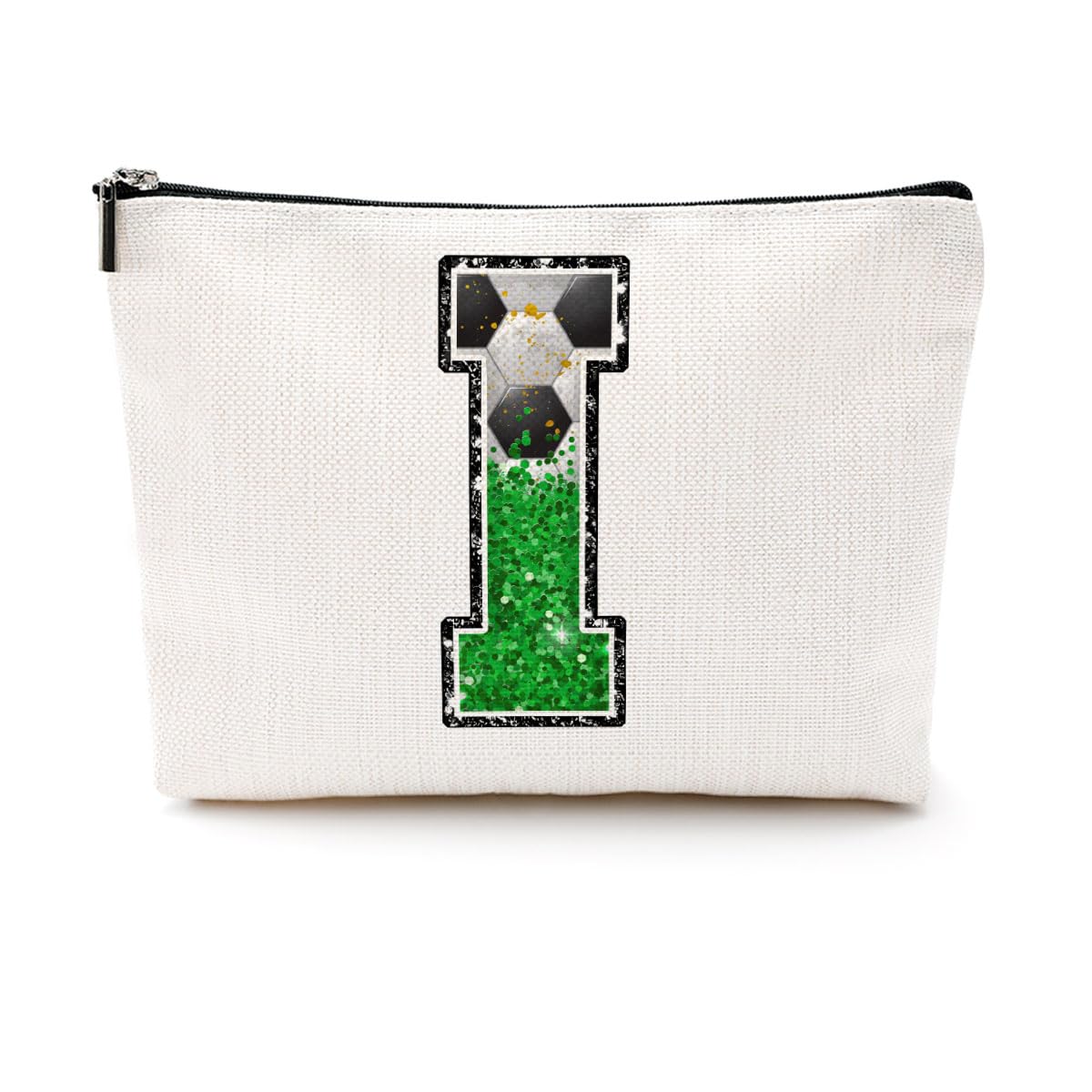 Soccer Gifts Initial Makeup Bag Soccer Girl Gifts Cosmetic Bag Letter D | Monogrammed Zipper Pouch Soccer Accessories for Girls Women Player Coaches Friend Graduation Birthday Gifts BST202