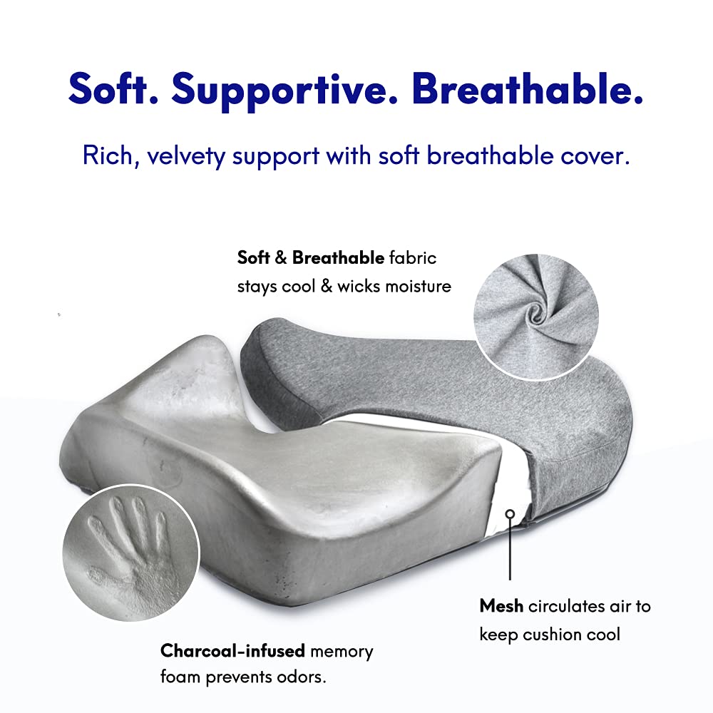 C CUSHION LAB Patented Pressure Relief Seat Cushion for Long Sitting Hours on Office/Home Chair, Car, Wheelchair - Extra-Dense Memory Foam for Hip, Tailbone, Coccyx, Sciatica - Light Grey