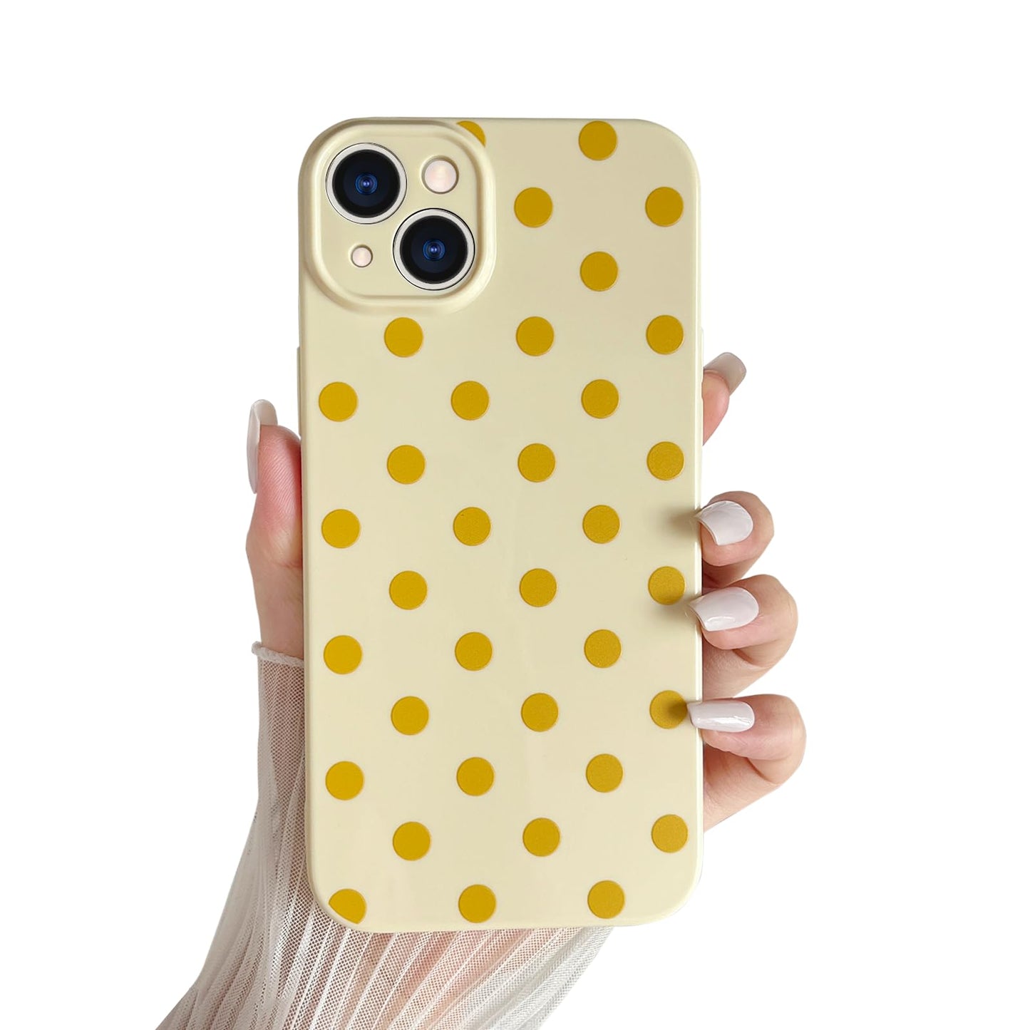 Skyseaco Compatible with iPhone 15 Case Cute Polka Dot Phone Case Soft Slim TPU Shockproof Phone Cover Full Camera Protection for Women Girls - Black WN420