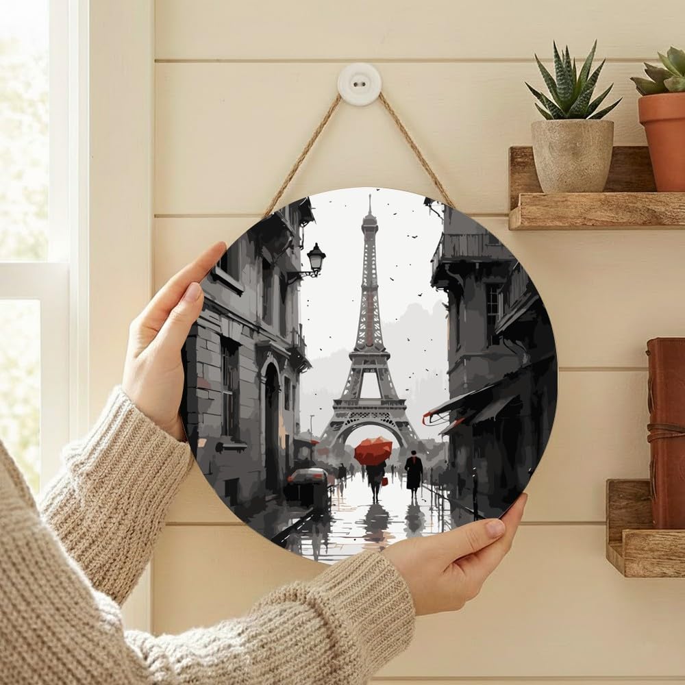 City Street Paint by Numbers Kit for Adults - DIY Eiffel Tower with Red Umbrella in Paris Painting on Canvas 16x20 Inches, Acrylic Paint Set, Suitable for Beginners,Travel Art for Decoration BST326H