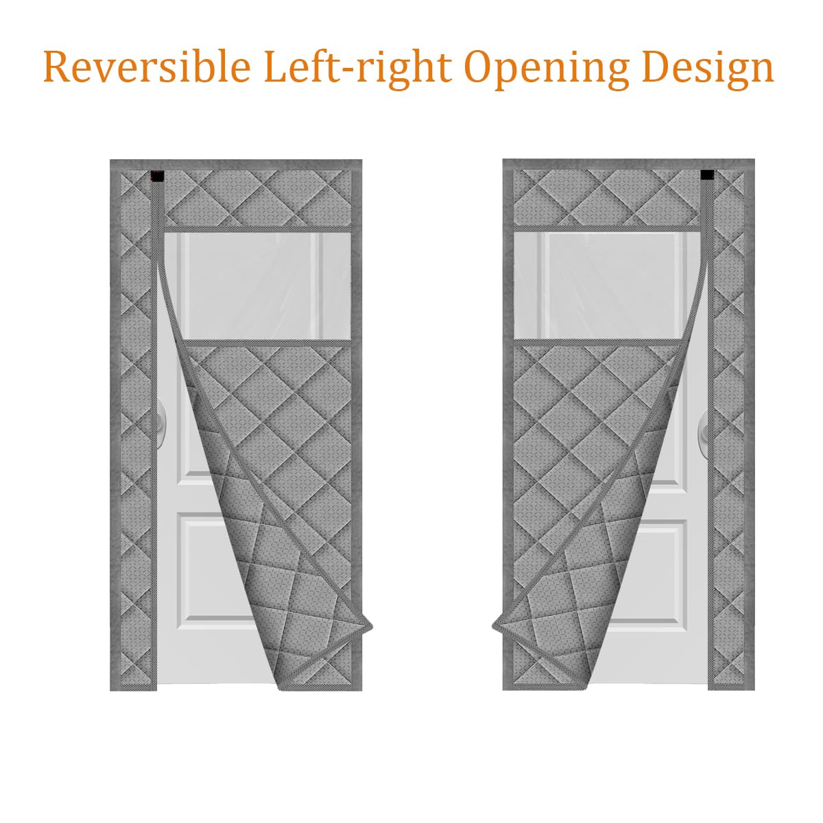 Thermal Door Curtain Fits Doors Size 38"x80"，Curtain Size 41"x82", Magnetic Insulated Curtain Side Open Keep Warm in Winter Cool in Summer,Diamond Pattern,Gray WN420
