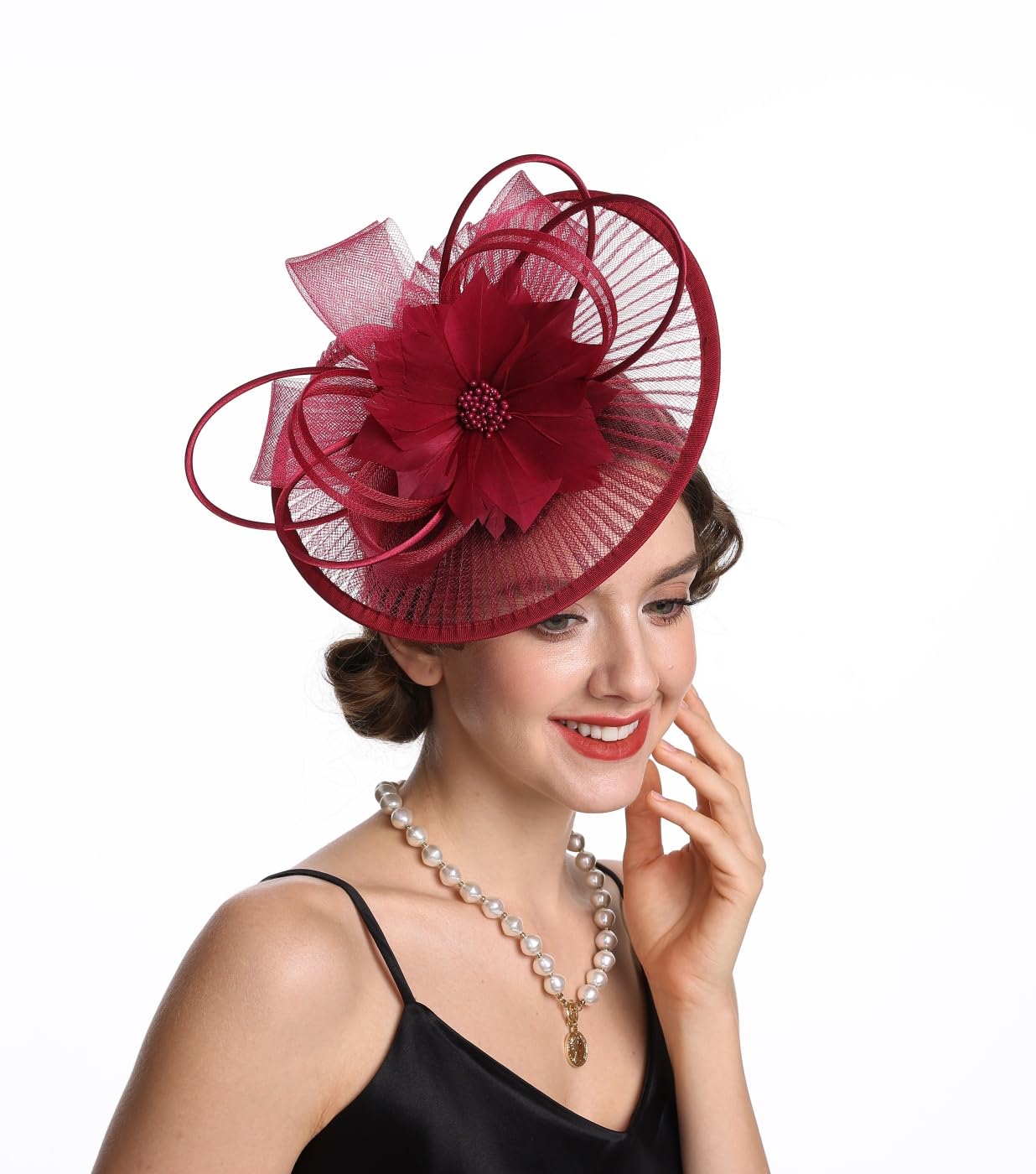 SAFERIN Elegant Women's Fascinator Hat with Veil and Feather Hair Clip Headpiece for Weddings Tea Party WN420