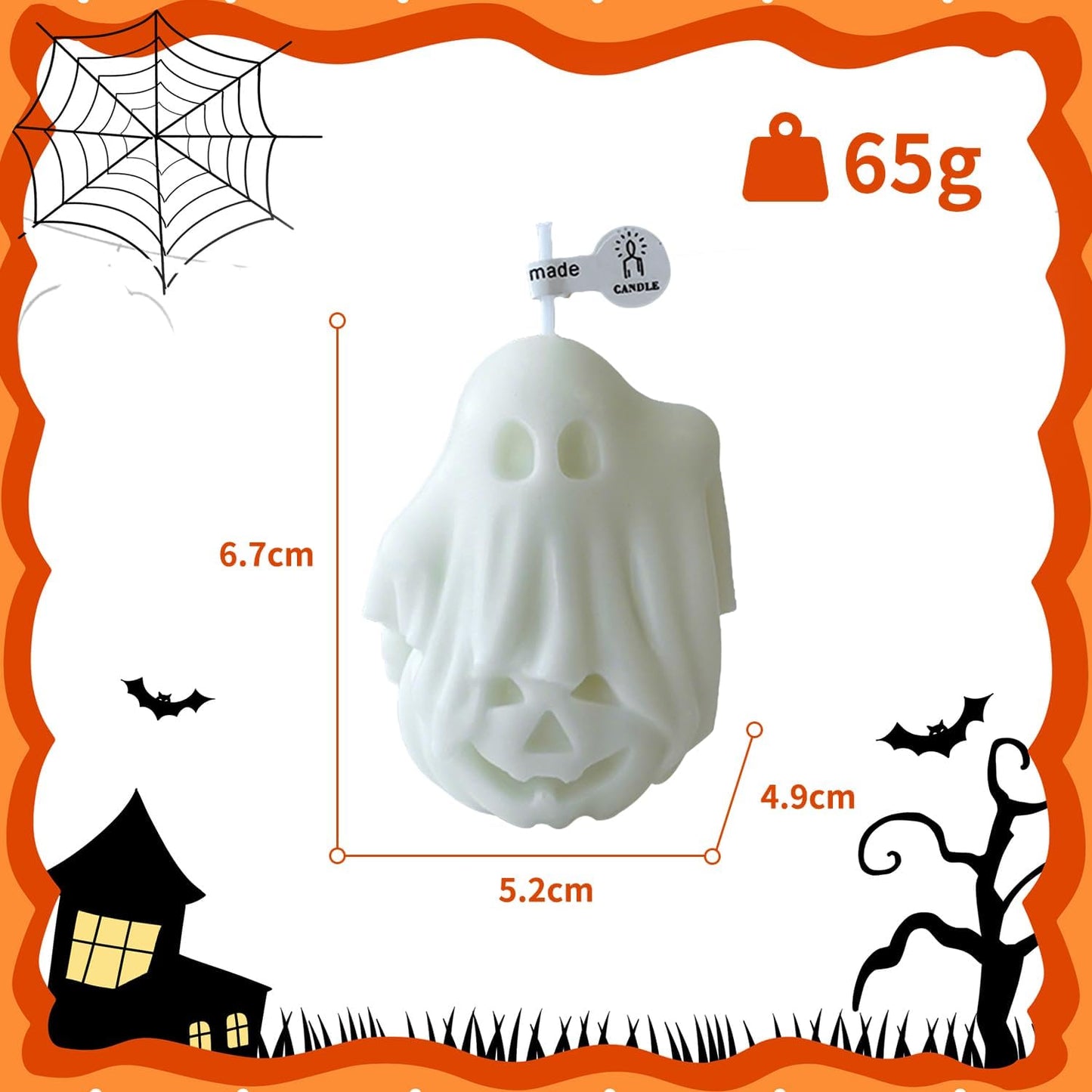 Halloween Ghost Pumpkin Candles with Fragrant Halloween Decor Candle for Home and Table Decorations 2.6 * 2 * 1.9 Inch BST202