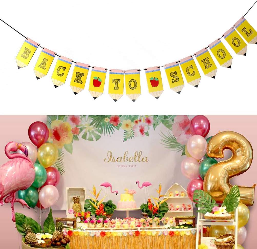 BinaryABC Back to School Banner, First Day of School Sign, 15 Piece Set, Yellow, Letter Print BST326L