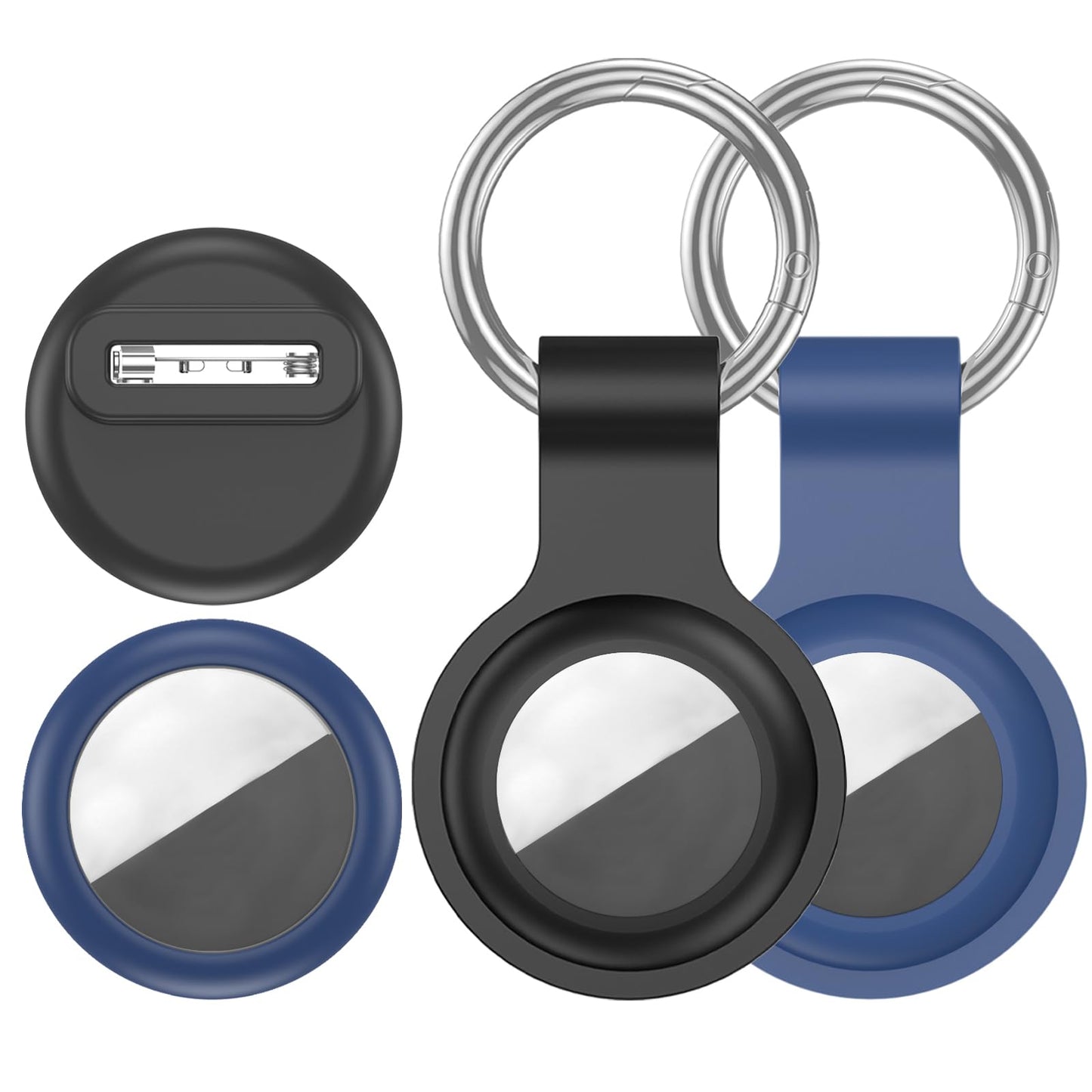 [4 Pack Family Set] Case Compatible with Apple AirTag Holder, 2 Keyring + 2 Pin-Style Secure Protectors, Durable Silicone Anti-Loss Shockproof GPS Cover for Kids, Pets, Bags, Luggage Tracking WN420