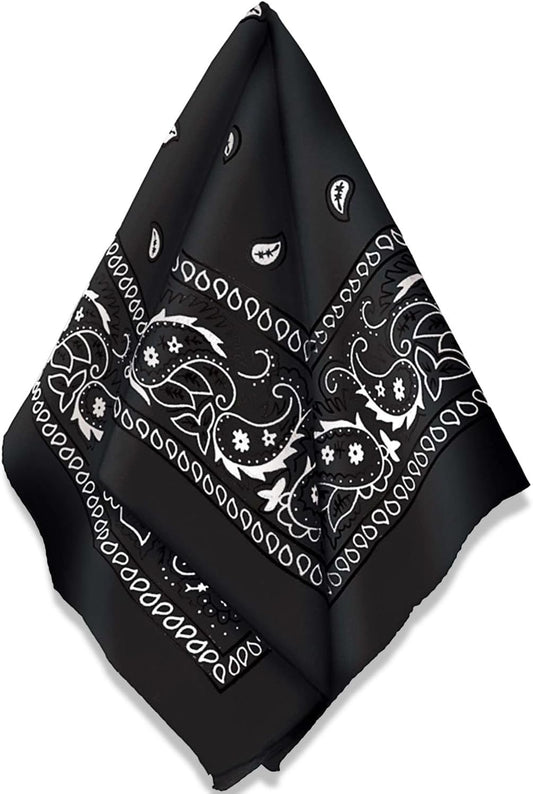 Black Cotton Bandana - 20"x20" (Pack of 1) - Vibrant & Soft, Versatile Accessory for Fashion, Costumes, and Outdoor Adventures WN420