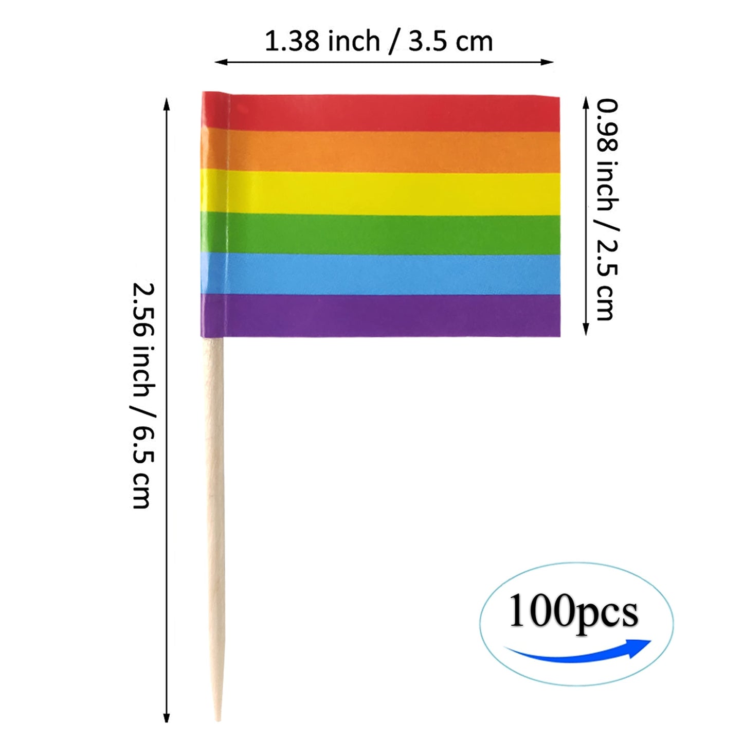 JBCD Rainbow Gay Pride Toothpick Flag Mini Small LGBT Cupcake Topper Flags, 100 pcs BST220
