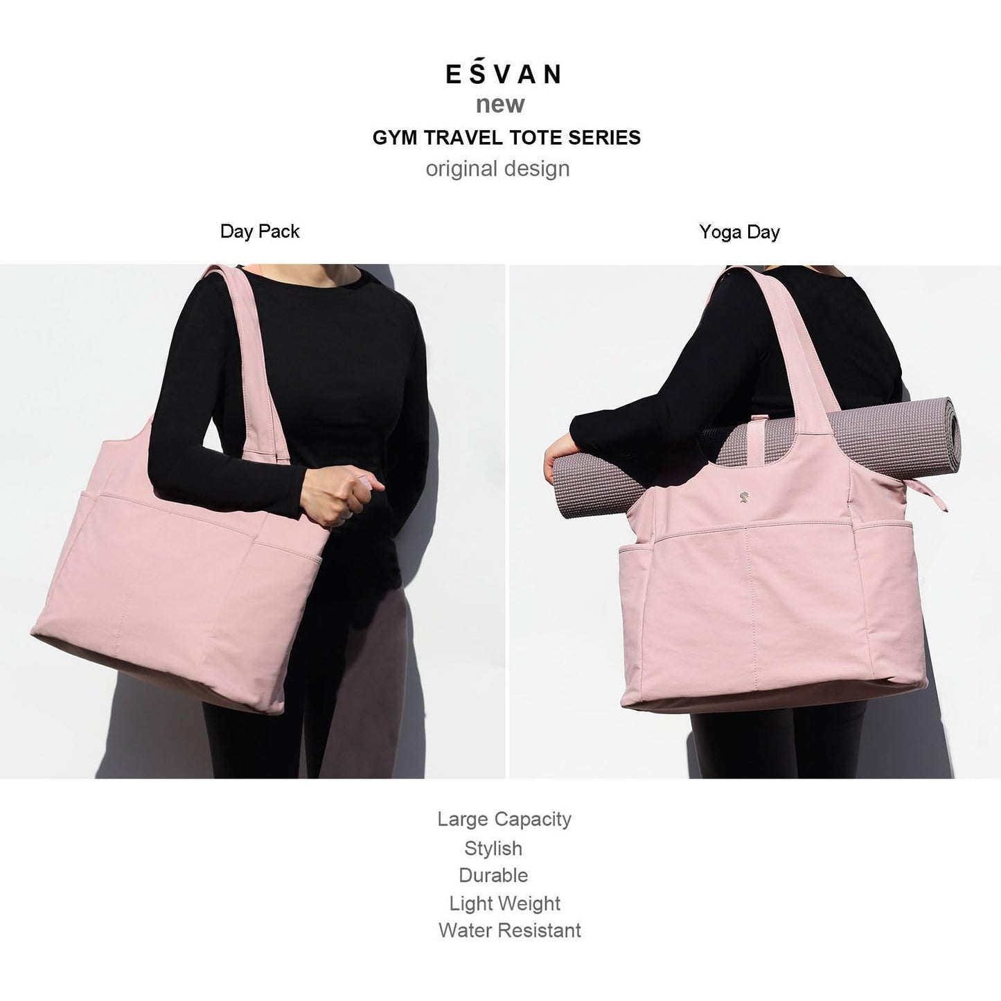 ESVAN Yoga Tote Bag Mat bag Women Shoulder Bags Carryall Tote for Travel Office Workout Gym Nurse Beach BST326H