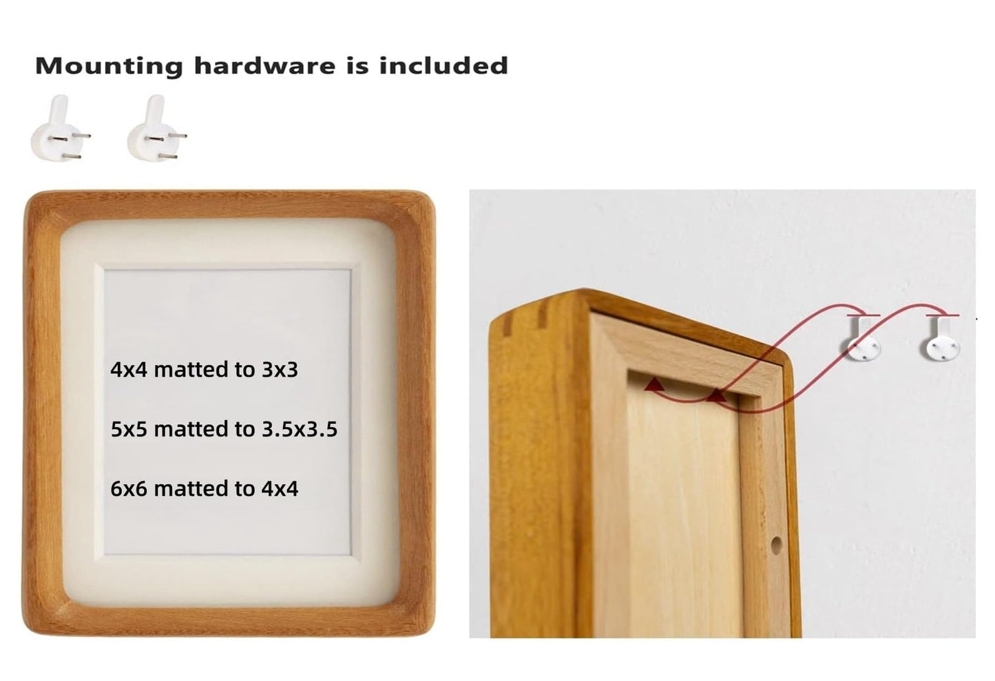 6x6 Solid Teak Wood Picture Frame Matted to 4x4 | Shatterproof Plexiglass, Mortise-Tenon Build, Horizontal & Vertical Tabletop Wall Mounting Square Display Frame BST220