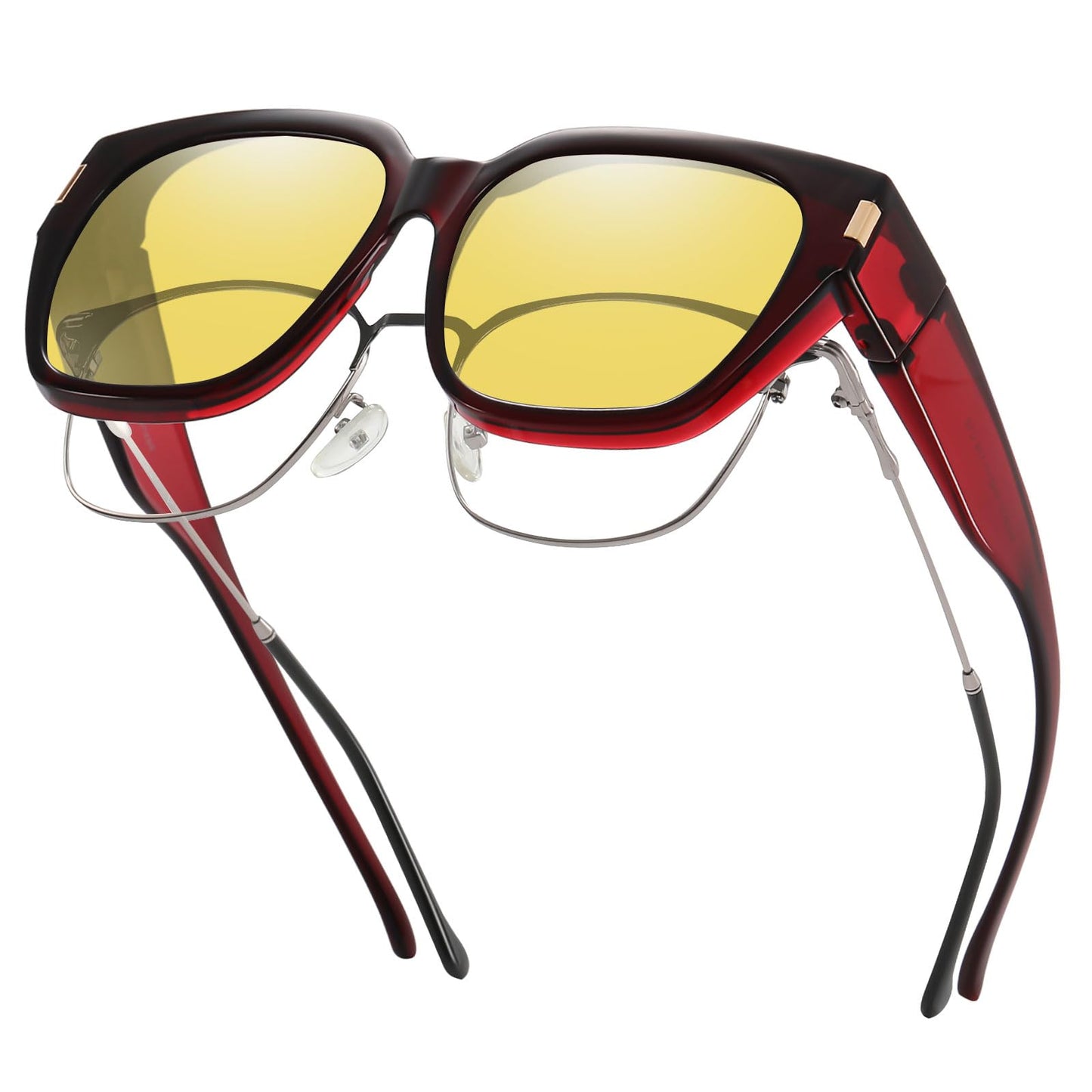 HAOLOTA Night Vision Driving Glasses Fit Over Glasses for Women Men, Anti Glare Polarized Nighttime Yellow Lens WN420