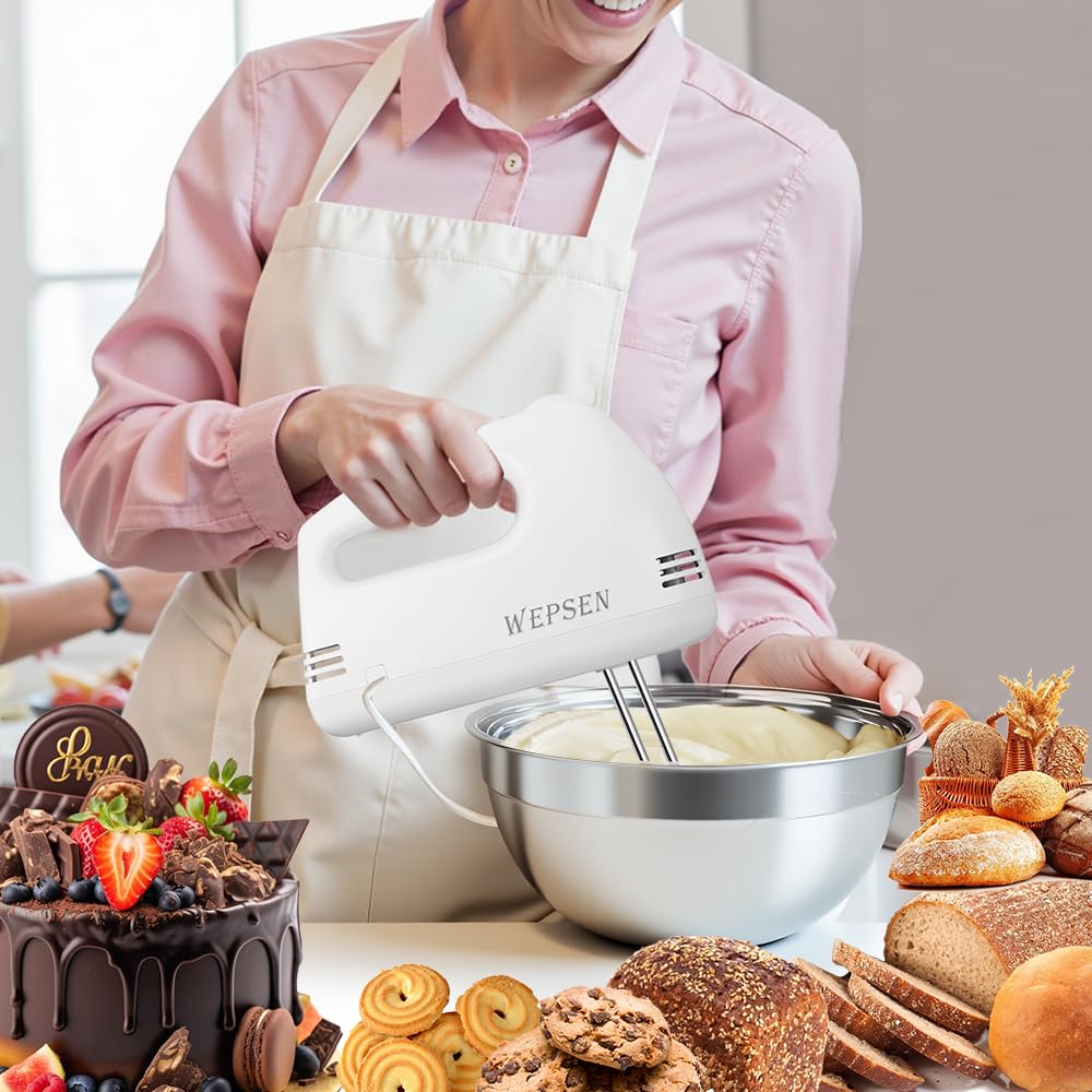 WEPSEN Mixing Bowls Set, 25PCS Stainless Steel Mixing Bowl with Lid Set, Large Nesting Bowls 7, 4.5, 3,2, 1.5QT, Measuring Cups and Spoons Baking Utensils Metal Bowl for Kitchen Prep BST220
